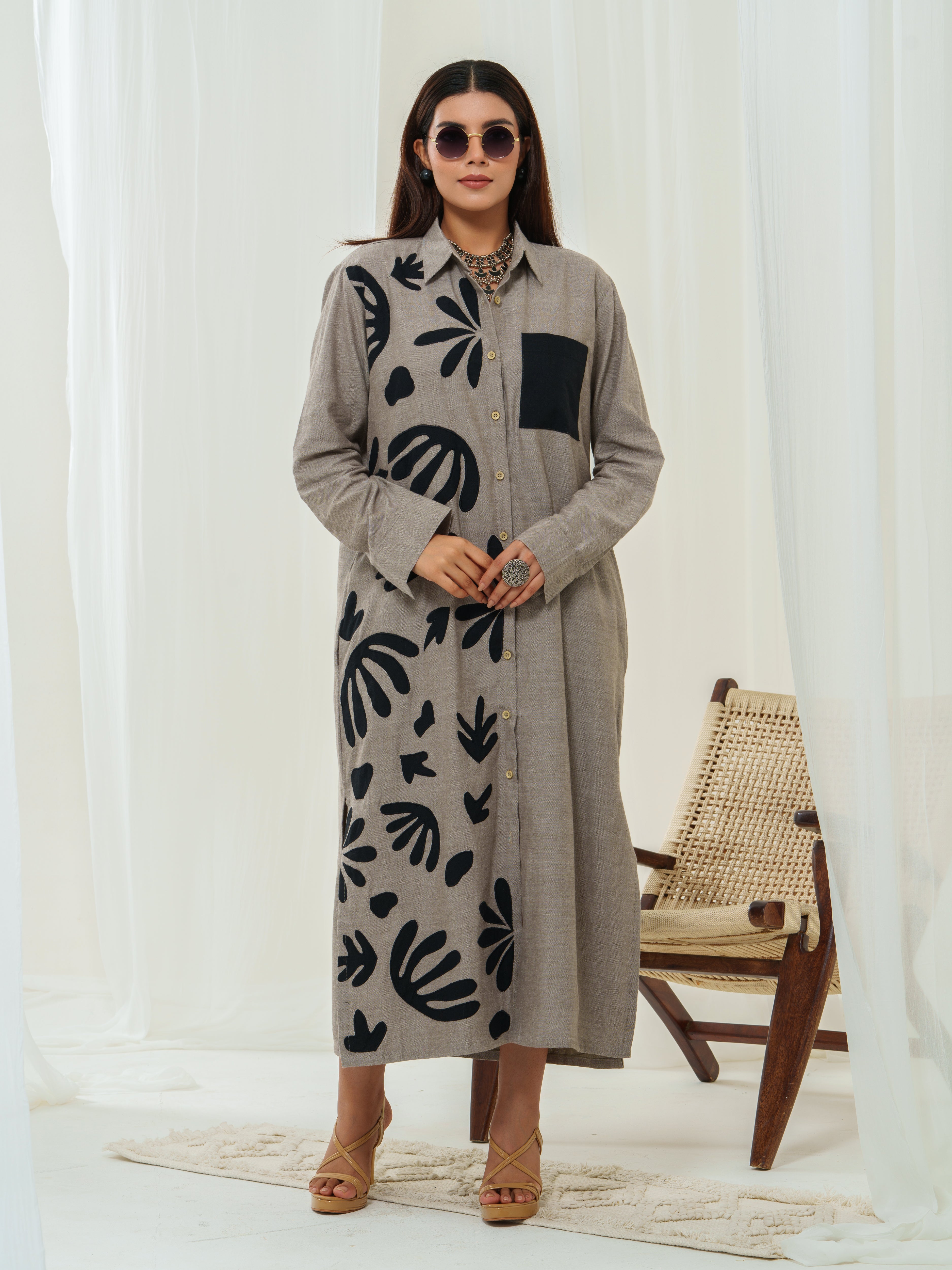 Handloom Appliqué -Breezy shirt dress